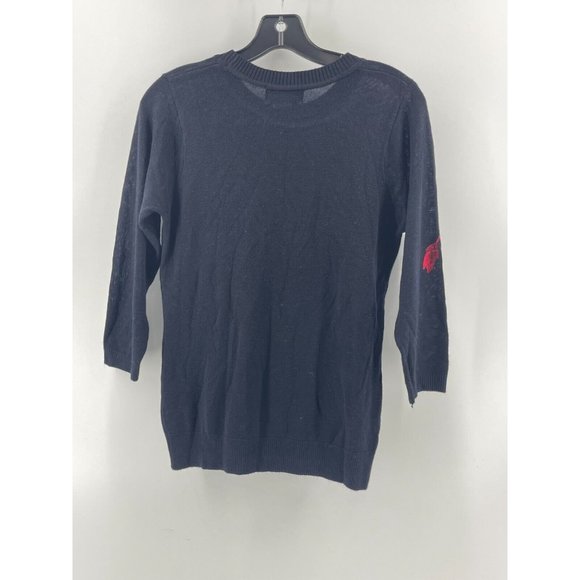 C. D. Petites Women's 3/4 Sleeve Black Rhinestone Roses Knit Sweater Size PS - Picture 4 of 11